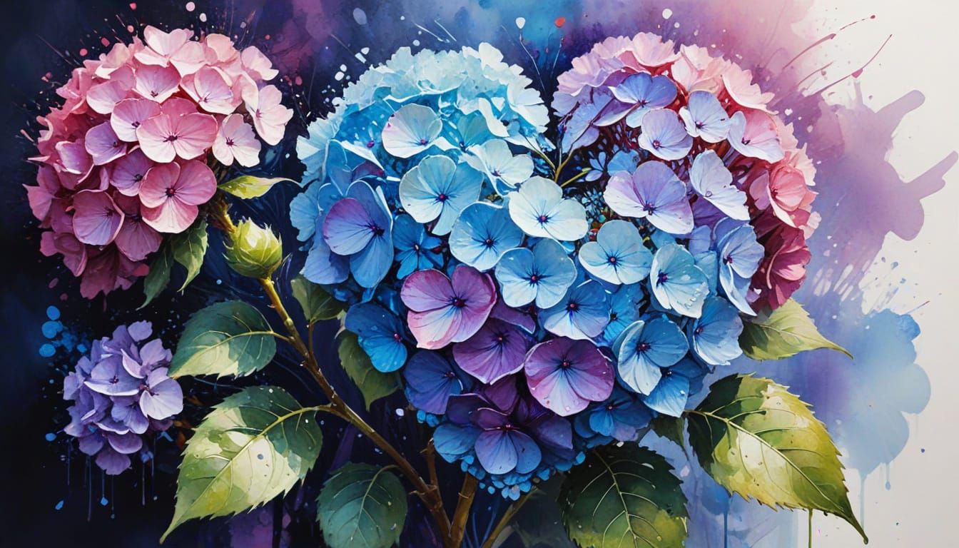 Heart-Shaped Hydrangea Oil Painting in Neo-Impressionist Sty...