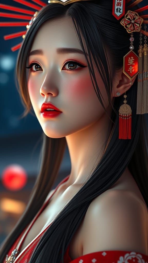 Genshin Impact's Yae Miko in Elegant Red Lipstick and Soft L...