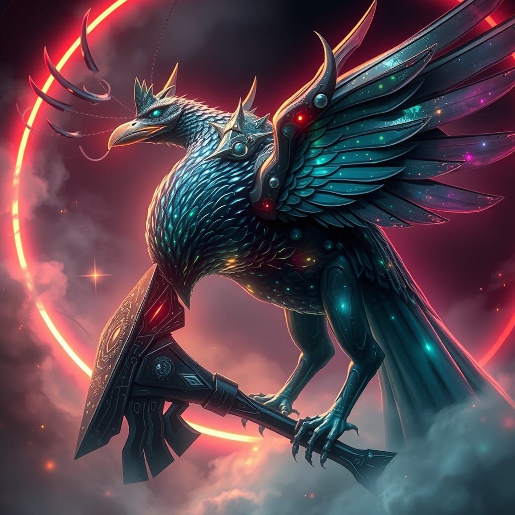 Cyberpunk Griffin in Neon-Lit Vortex