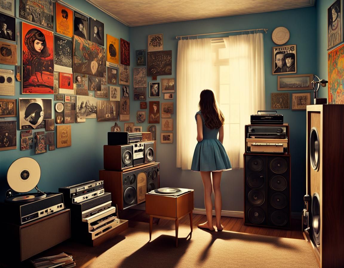 Retro 1960s Teenager with Beatles Music