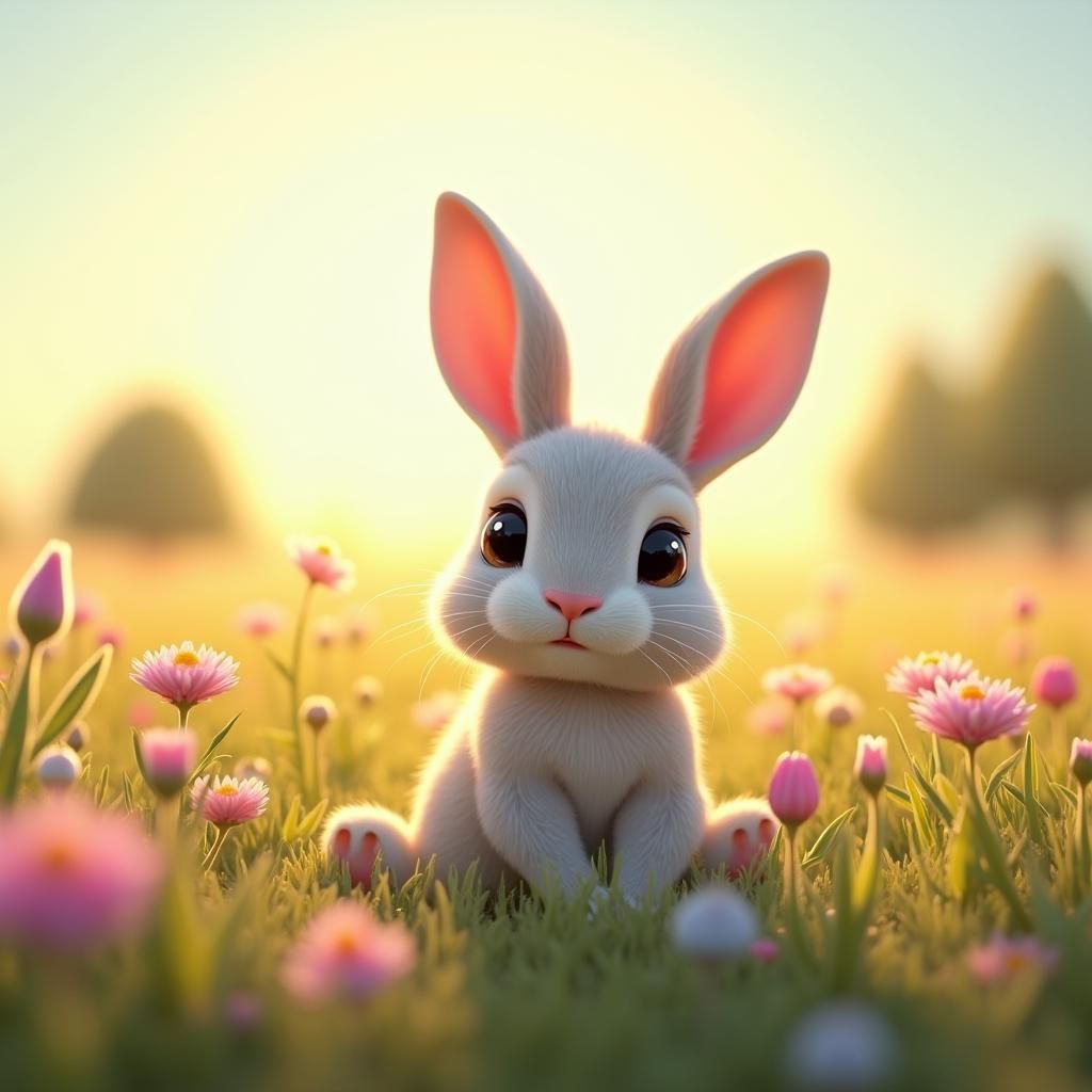 Rabbit in Sunny Meadow: Fantasy Matte Painting