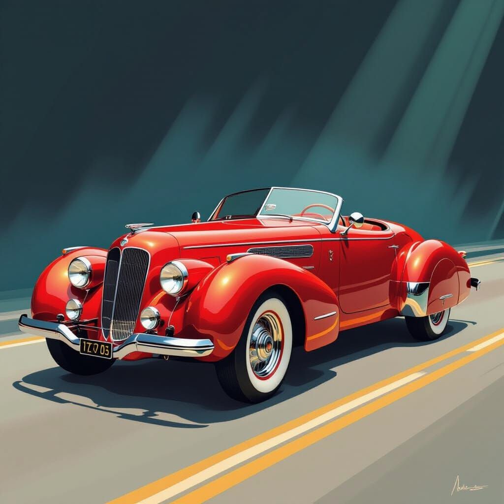 Red Auburn Boattail Speedster in Stylized Illustration
