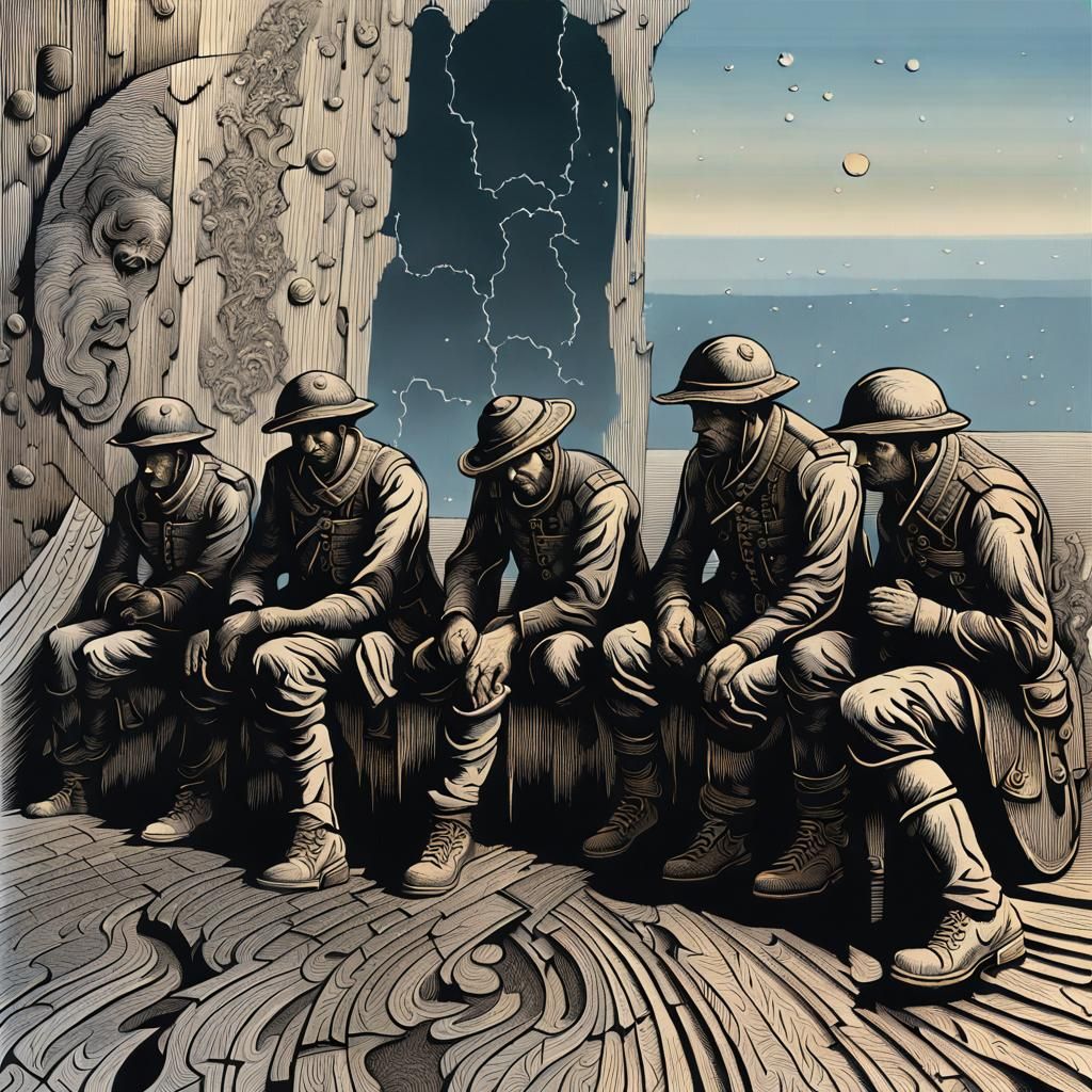 Virgo: Etched Woodcut Print of Defeated Soldiers