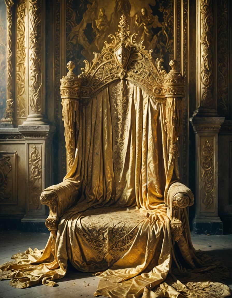 Surreal Empty Throne in Abandoned Palace