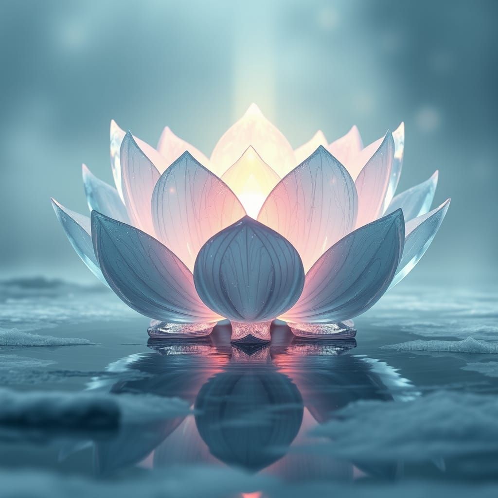 Ethereal Lotus of Frozen Radiance in Mystical Pond
