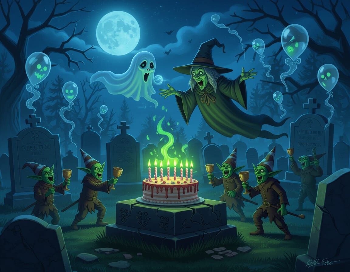 Ghostly Birthday Party in Haunted Cemetery at Midnight