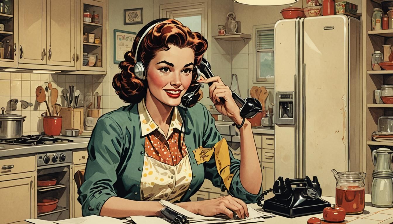 Nostalgic Kitchen Scene in Comic Book Style