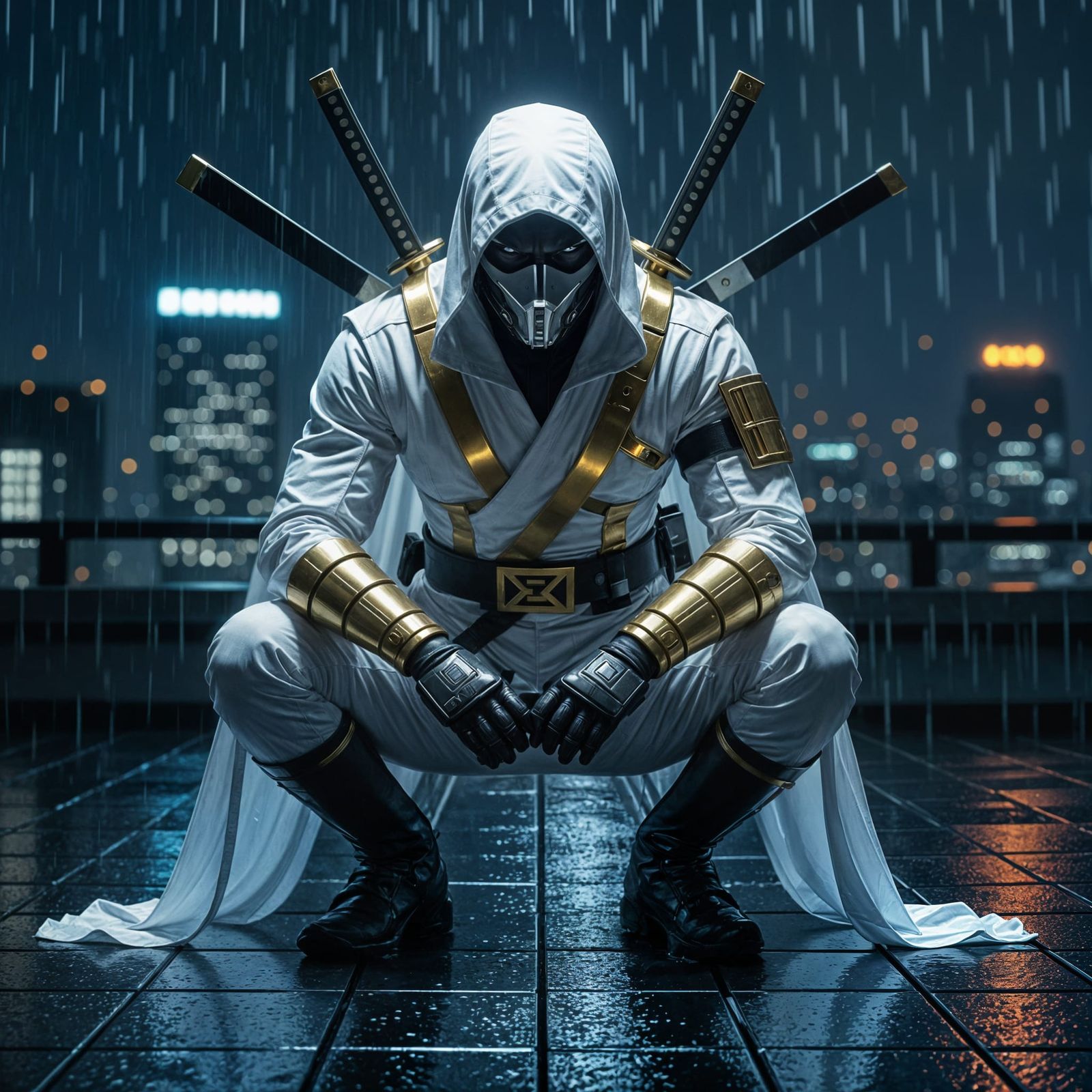 Nigong Assassin on Rooftop in Cinematic Noir Style