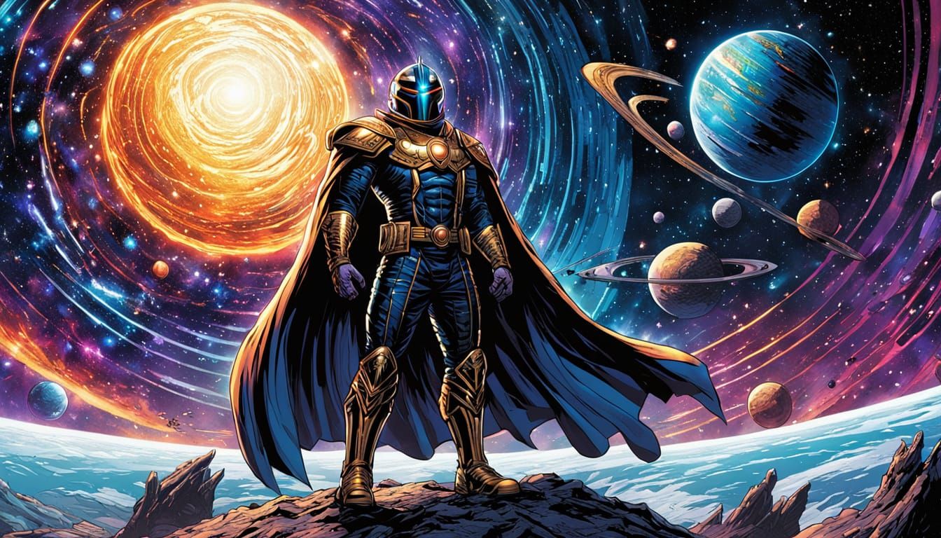 Cosmic Villain Commanding Starships in Comic Book Art