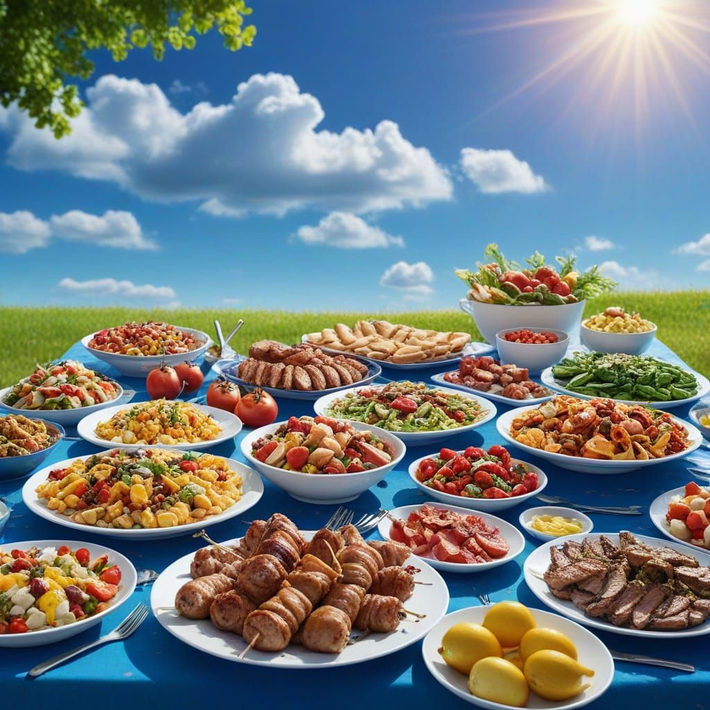 Summer BBQ Feast in Splash Art Style