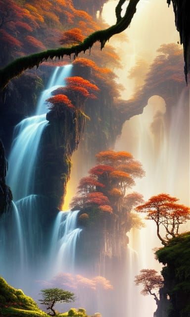 Mystical Forest Cave Entrance Digital Painting