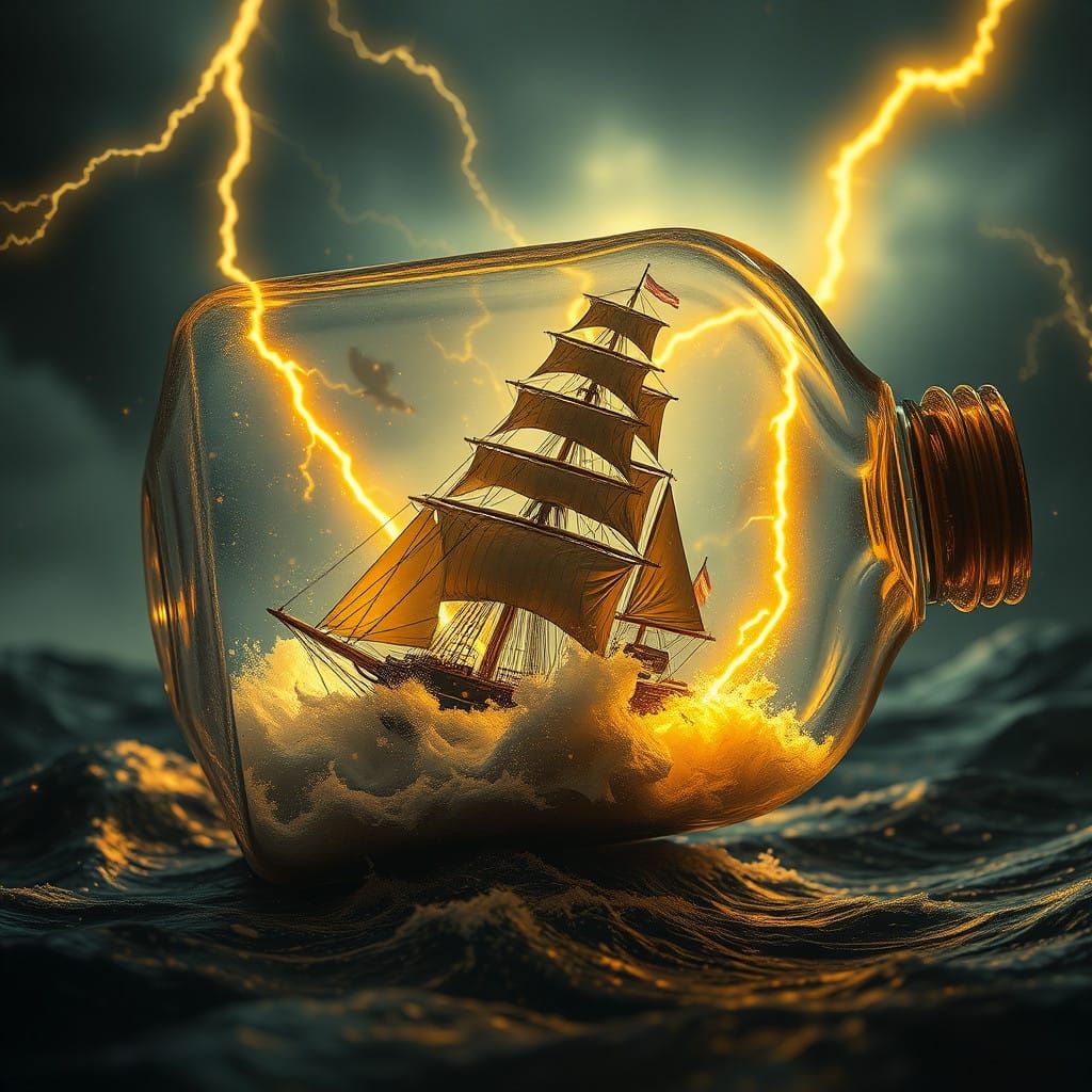 Ship in a Bottle, Tossed by a Fiery Storm