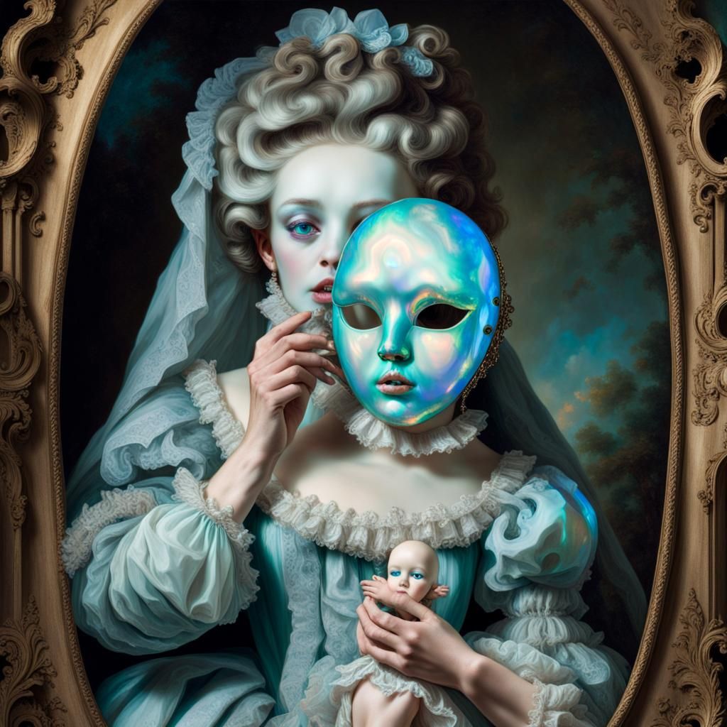 Mysterious Rococo Figure with Opal Mask