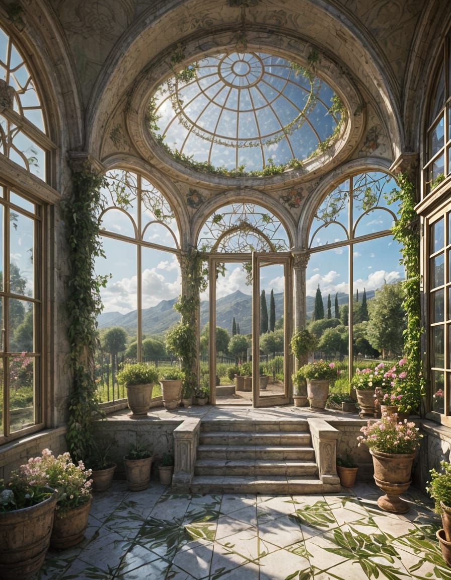 Italian Renaissance Garden Greenhouse in Exquisite Detail