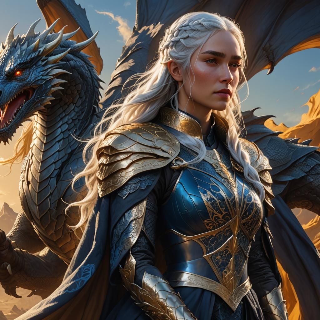 Majestic Targaryen Girl in Golden Armor, Digital Art