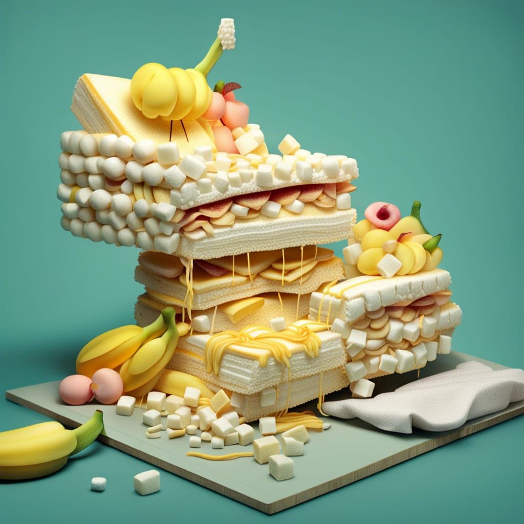 Detailed 3D Illustration of Banana Marshmallow Sandwich