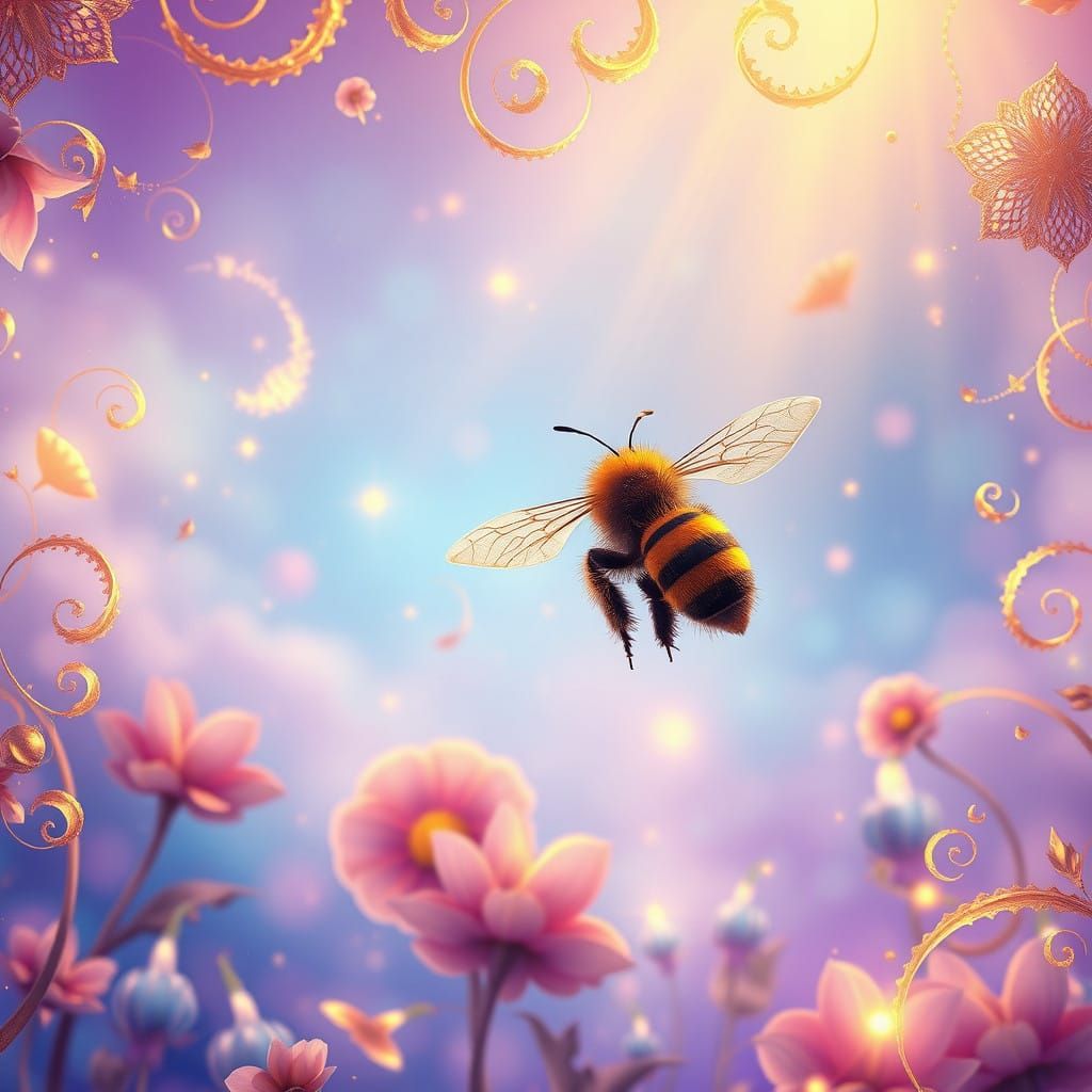 Whimsical Bee in Dreamlike Paradise