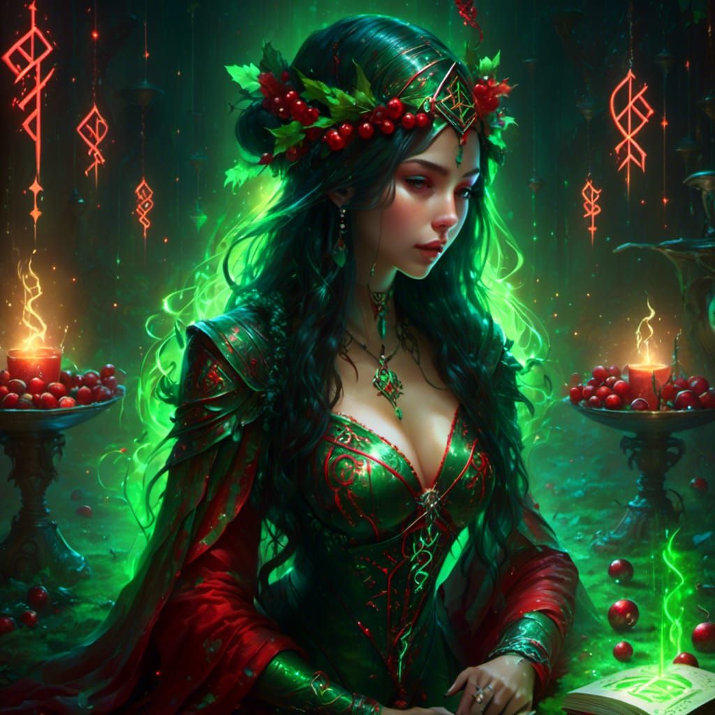 Christmas Sorceress with Glowing Runes