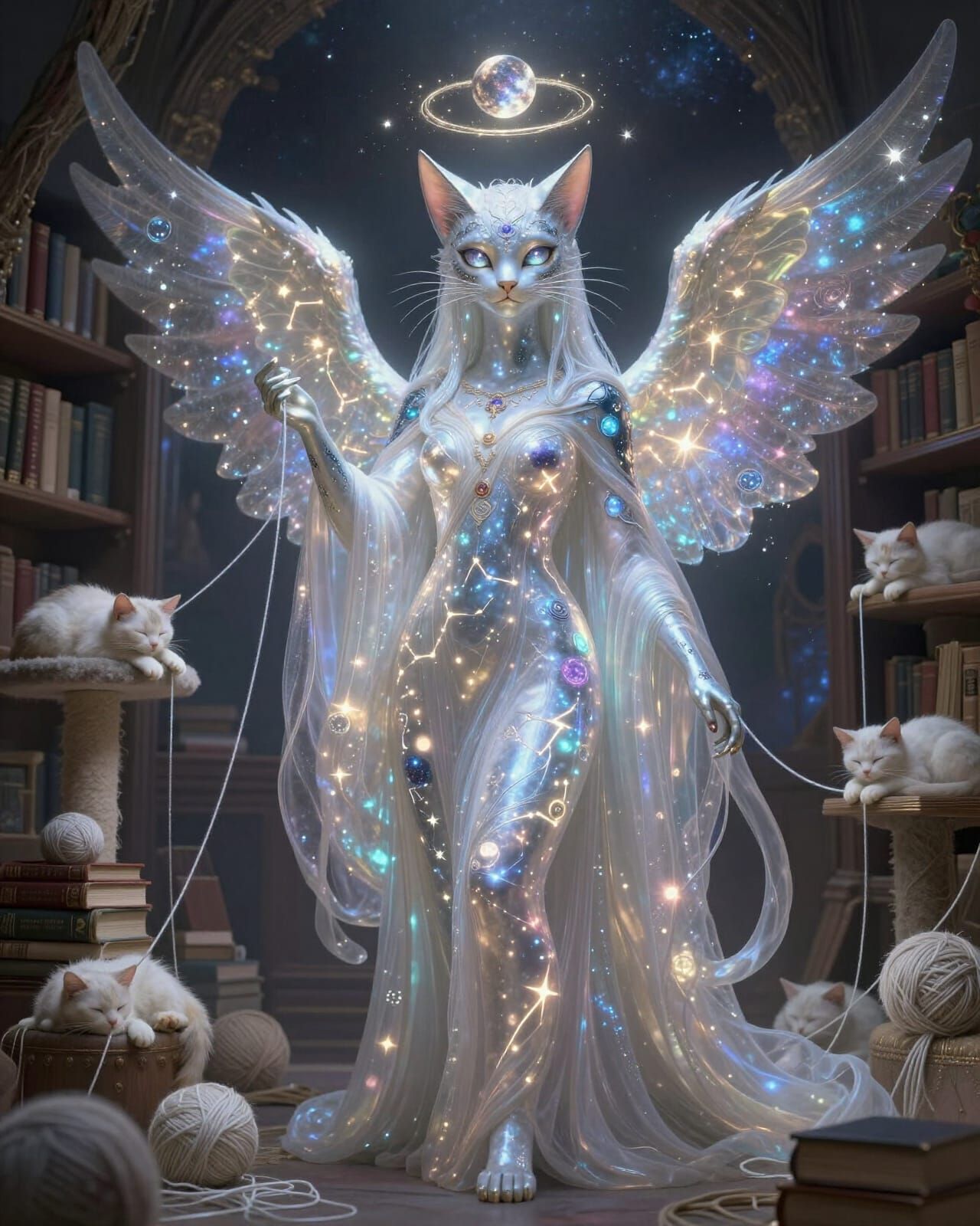 Feline Deity Weaver of Fate in Dream Library