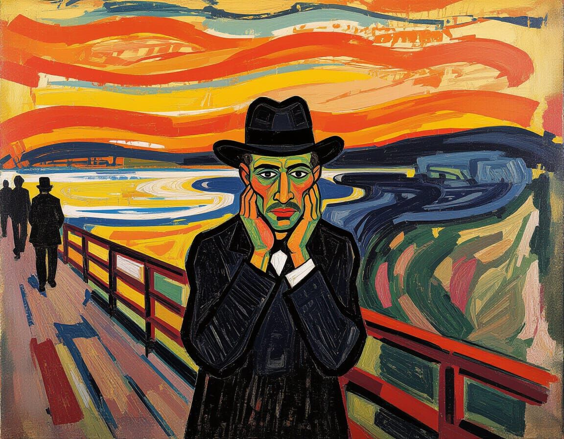 Expressive Figure Amidst Sound and Light as Impasto Painting