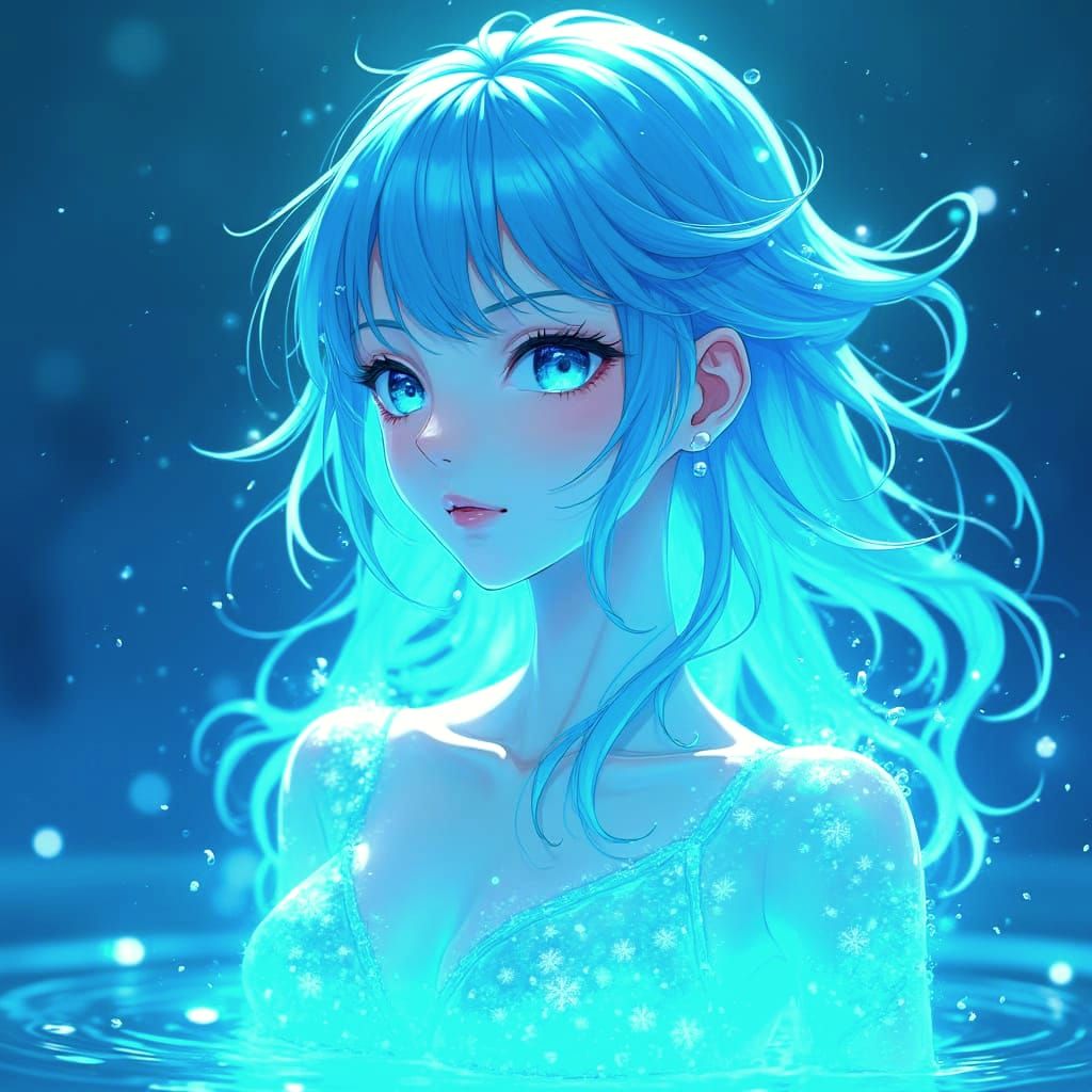 Water Woman With Transparent Skin in Anime Style