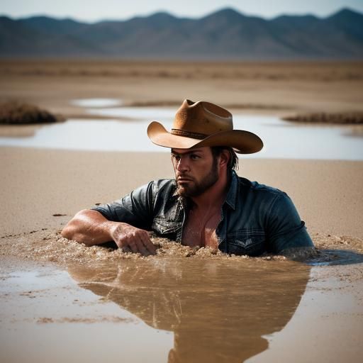 Cowboy Sinking in Quicksand: Professional Photography