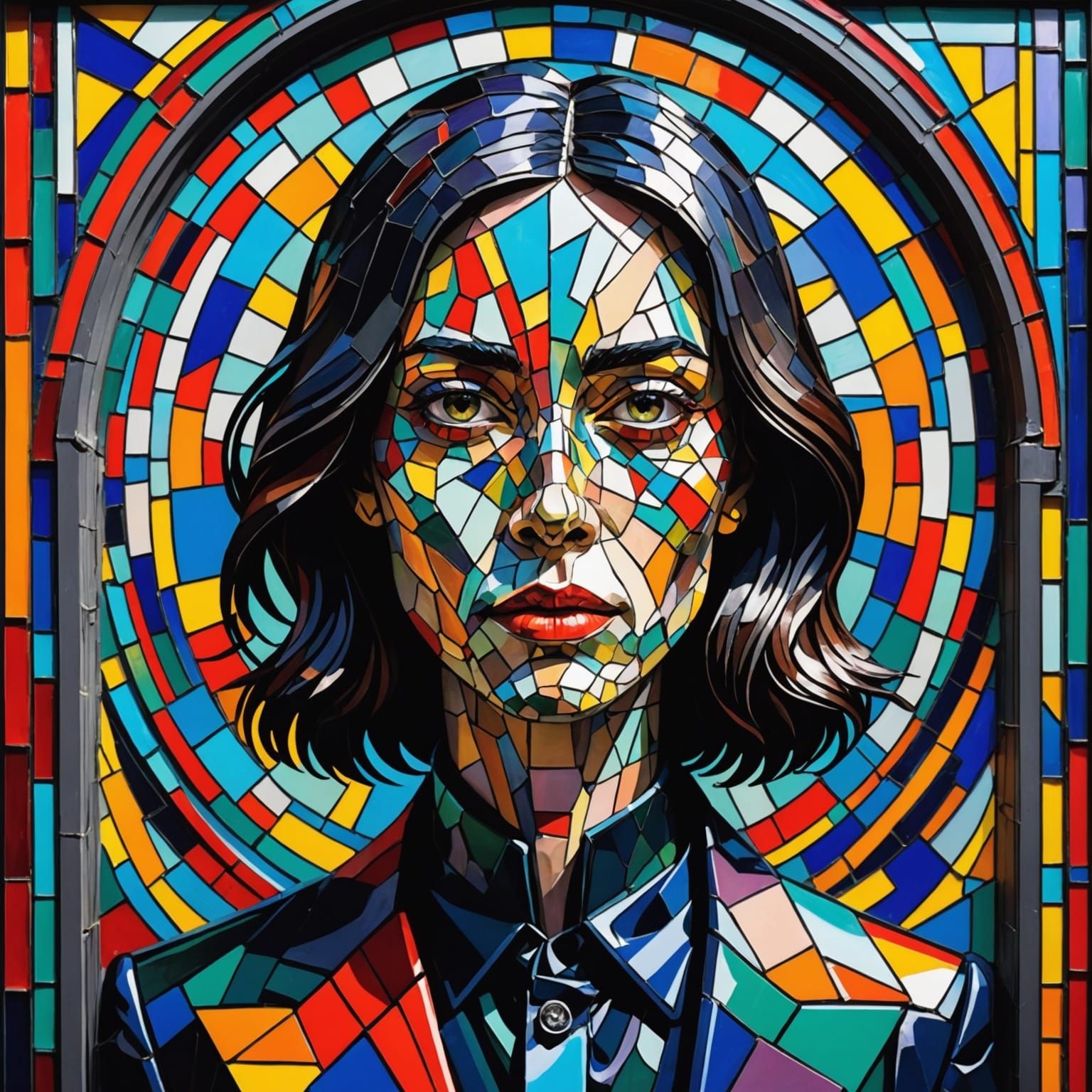 Cracked Ceramic Portrait in Surrealist Shadowbox Style