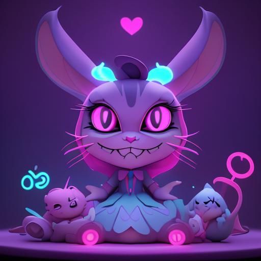 Alice and Cheshire Cat in Neon Wonderland