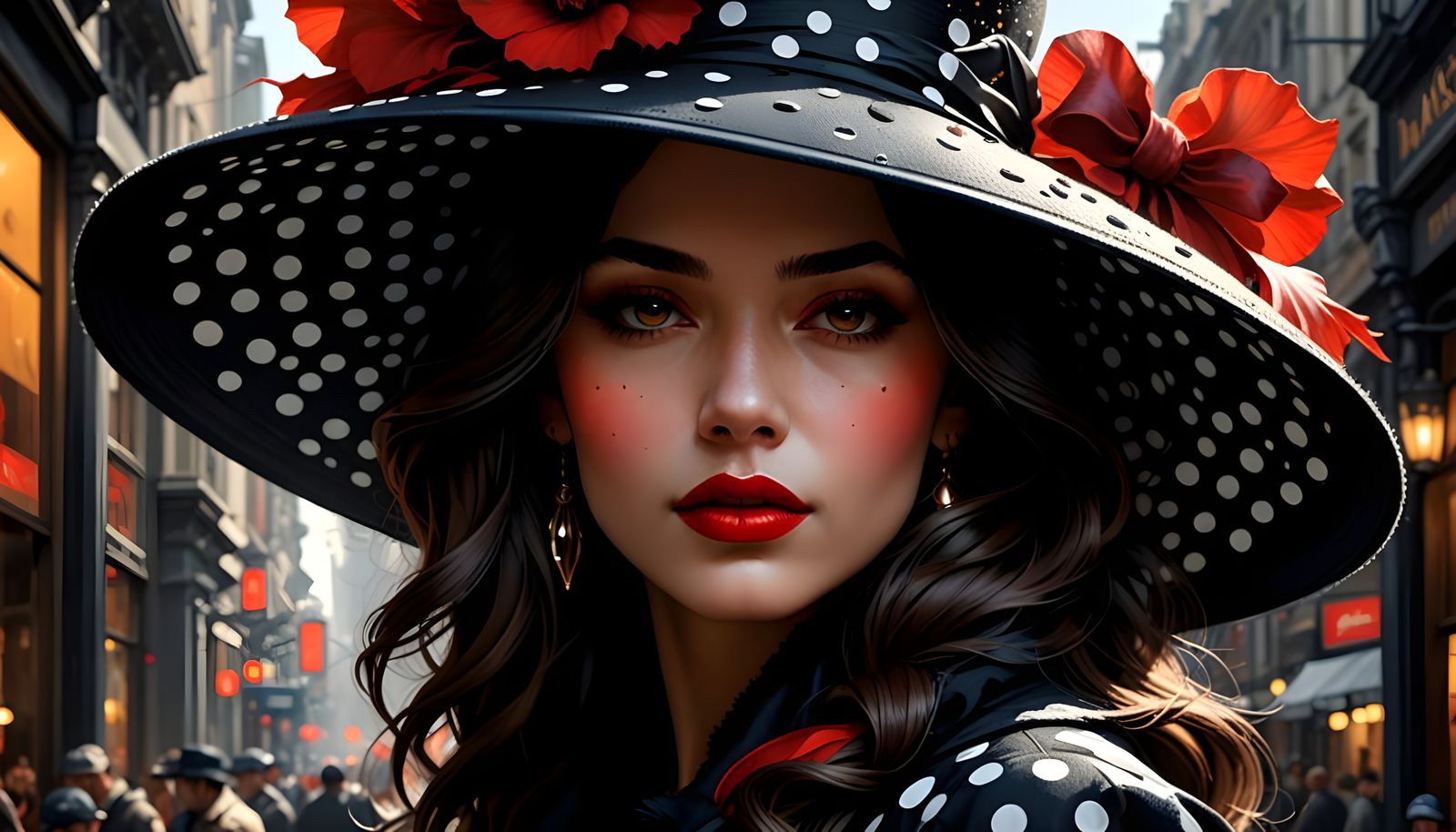 Minimalist Portrait with Polka Dot Hat in Geometric Style