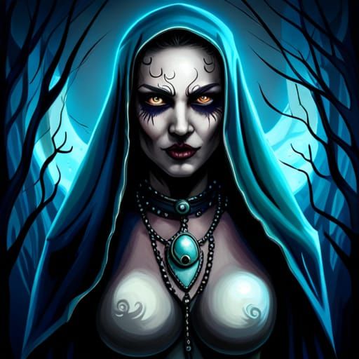 Demonic Nun in Gothic Horror Style