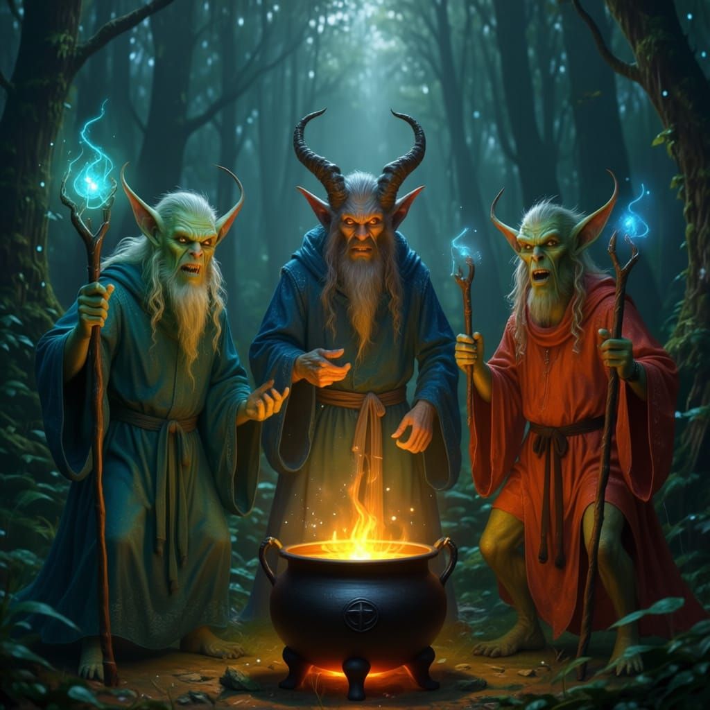 Mystics Conjuring Magic Plant Growth in Rain