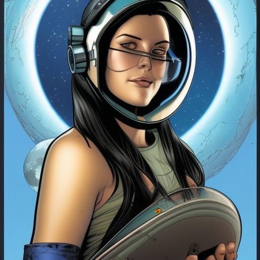 Girl in Space Helmet Reflects Earth