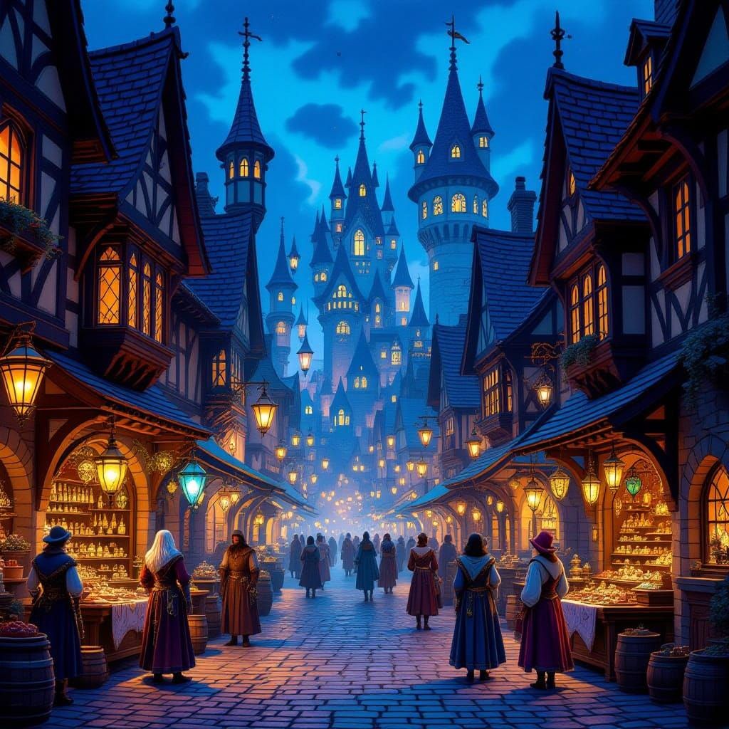Enchanted Medieval Marketplace at Twilight
