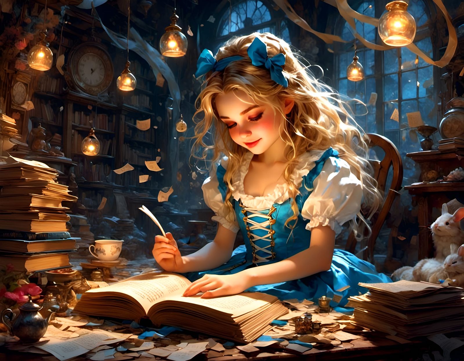 Alice in Wonderland Portrait in Watercolor Style