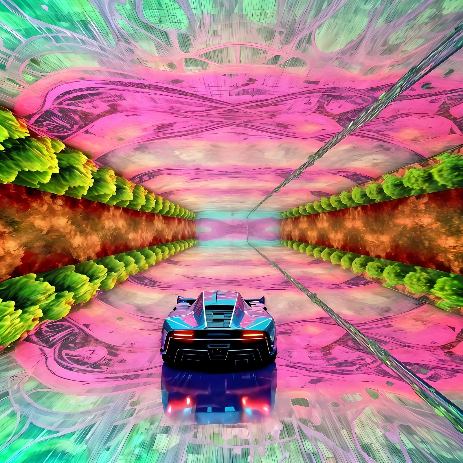 Futuristic Low Poly Vehicle Races Through Fractal Tunnel