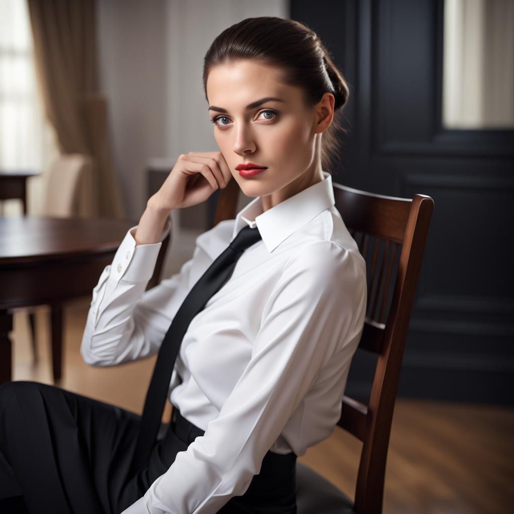 Brunette in Black Tie: Modigliani-Inspired Portrait