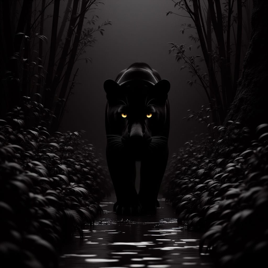 Black Panther Prowling Twilight Jungle