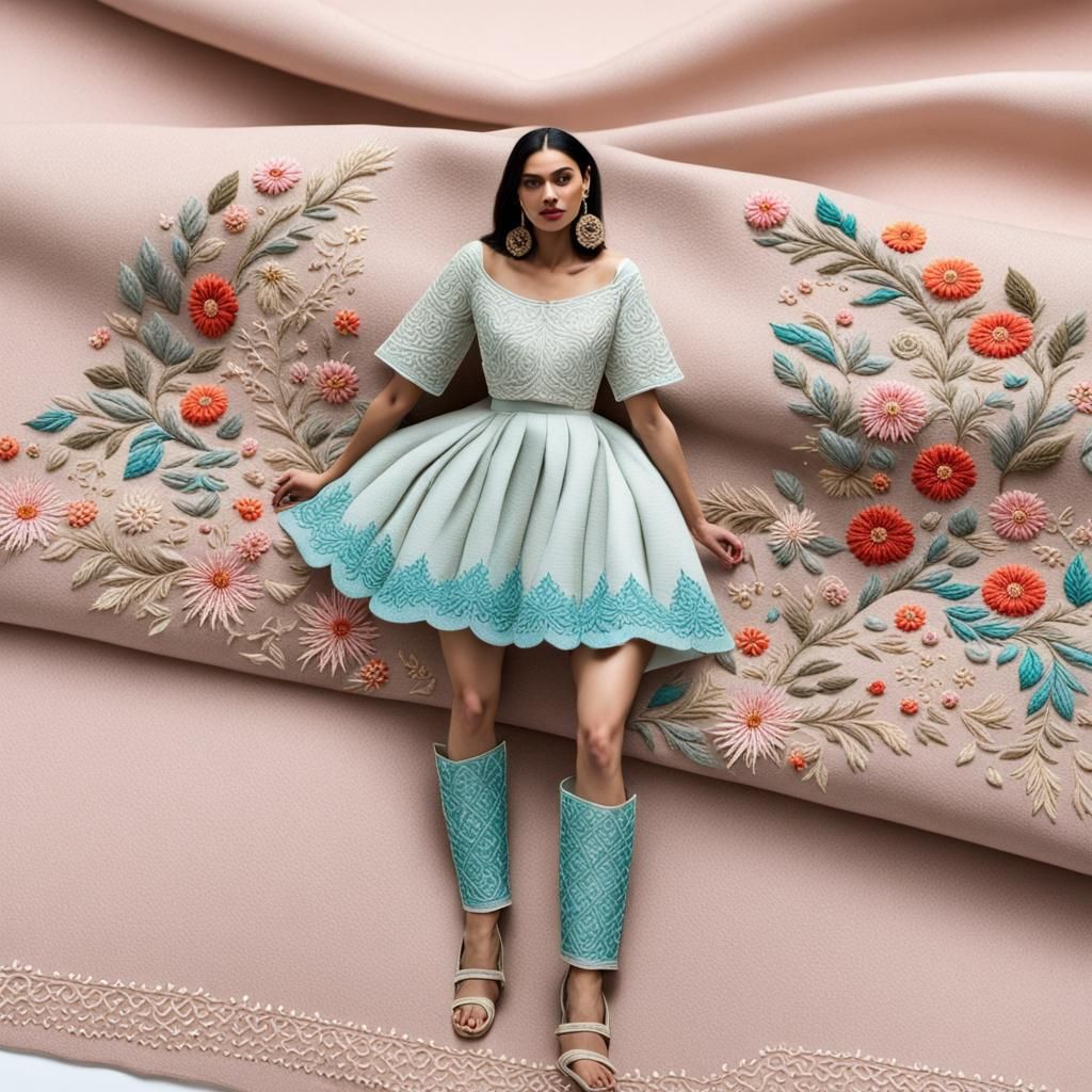 Intricate Floral Embroidery on Pants in Comic Book Art