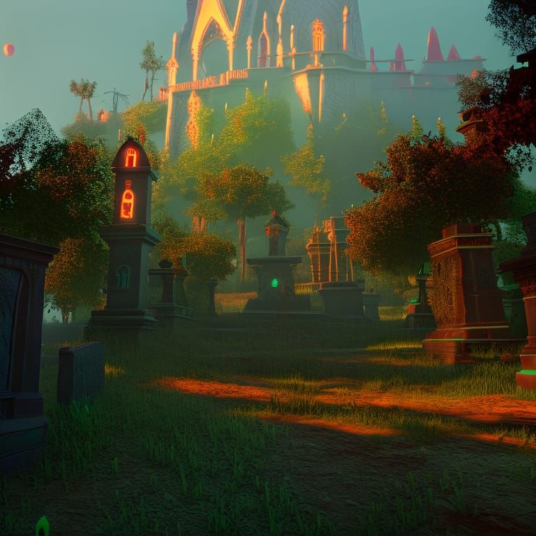 Haunted Mansion Overlooking Graveyard in Unreal Engine 5