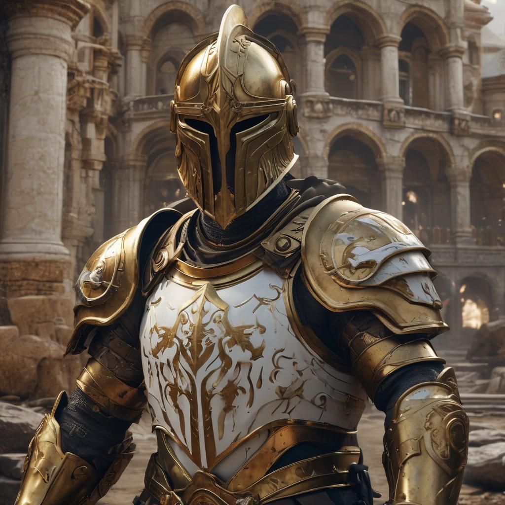 Golden Knight in Gold and White Armor