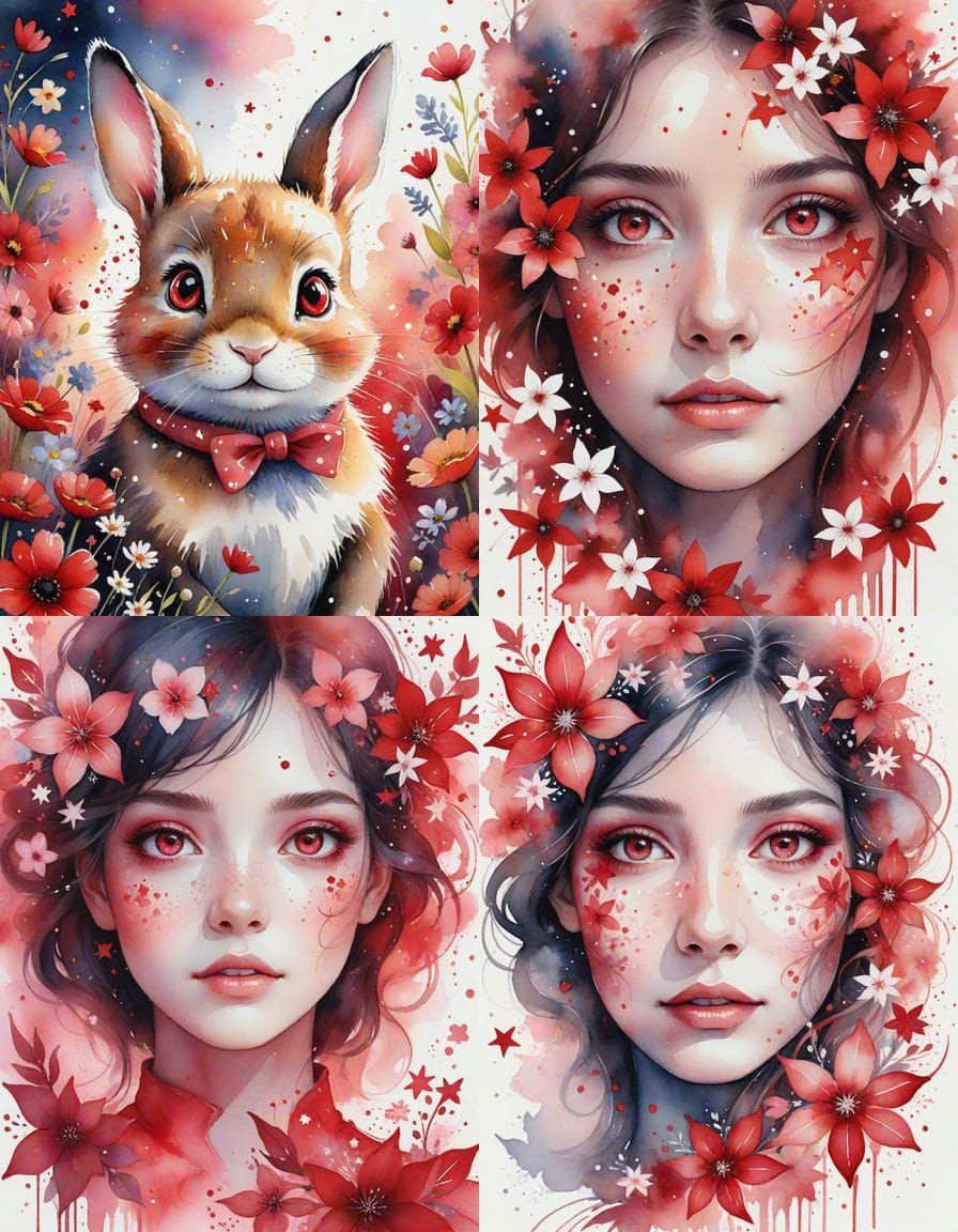 Ruby Eyes Shine Amidst a Field of Red Stars and Flowers in M...