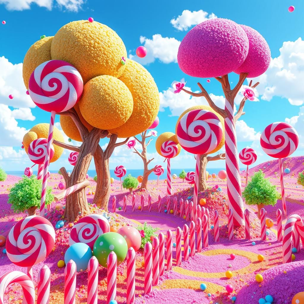 Whimsical Candyland Scenery with Lollipop Woods