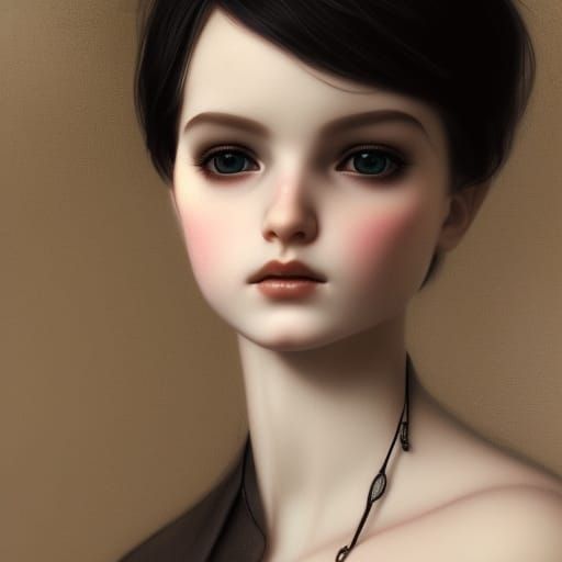 Sad Boy Doll in Victorian Style, Realistic Portrait