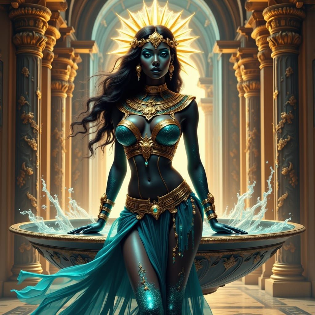 Ancient Egyptian Cyber Goddess in Opalescent Obsidian Skin a...