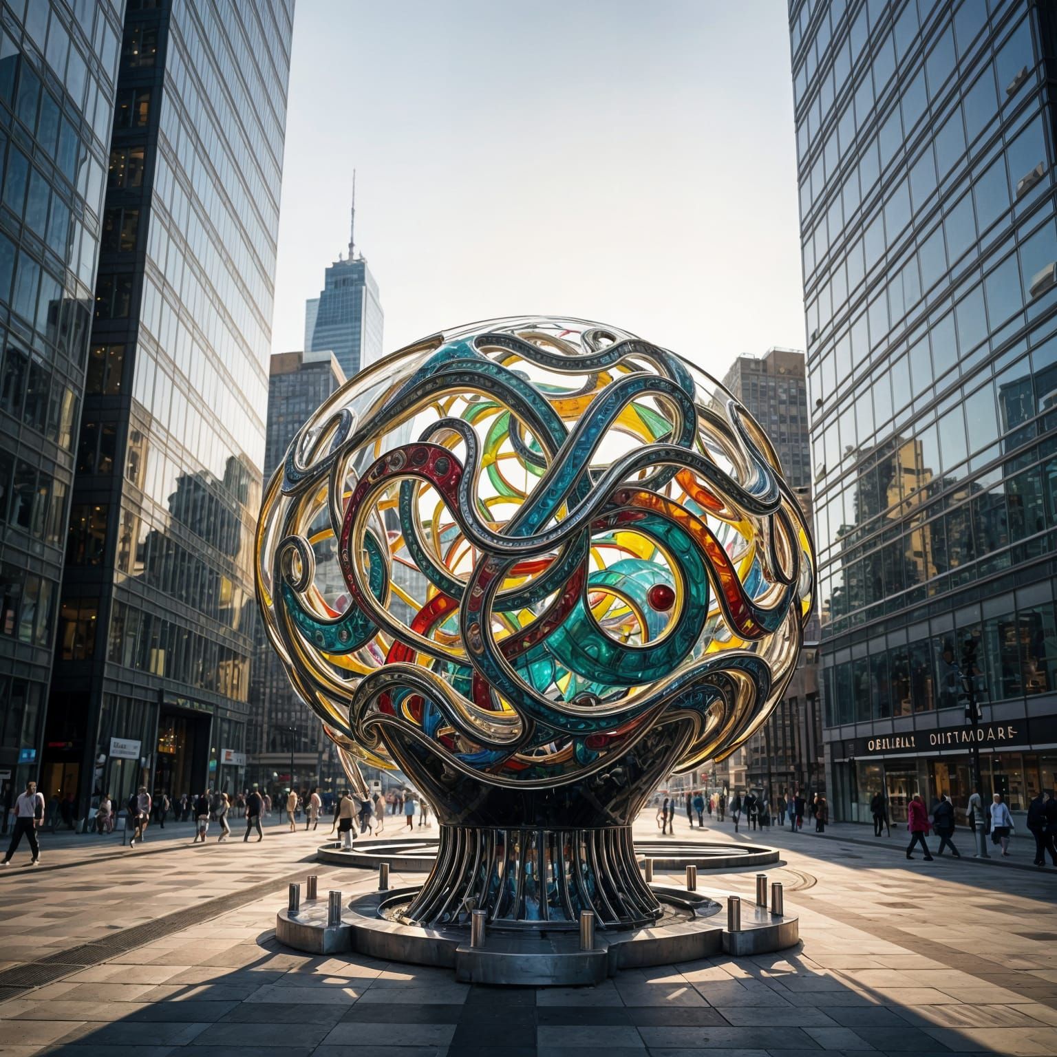 Surreal Glass Sculpture in Modern City Square