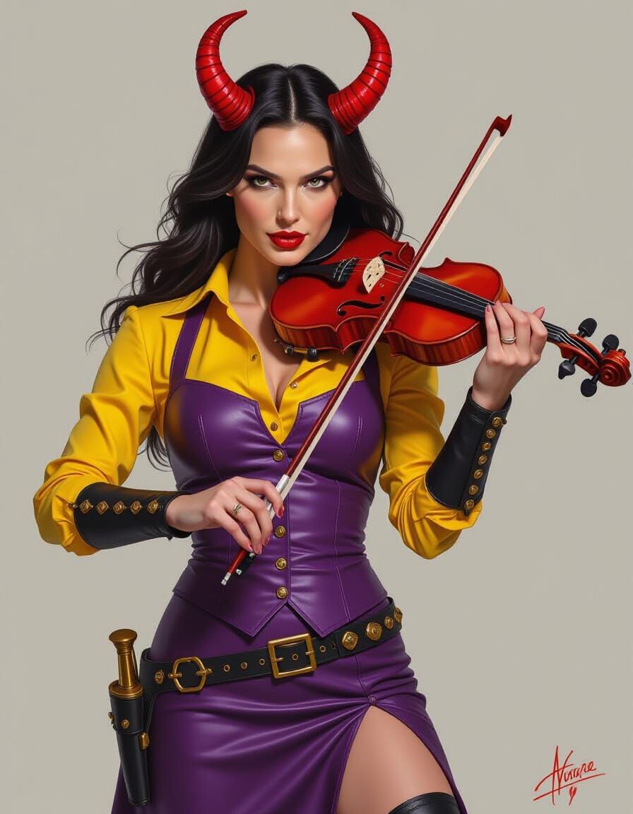 Hyperrealistic Devil Woman with Fiddle, Concept Art