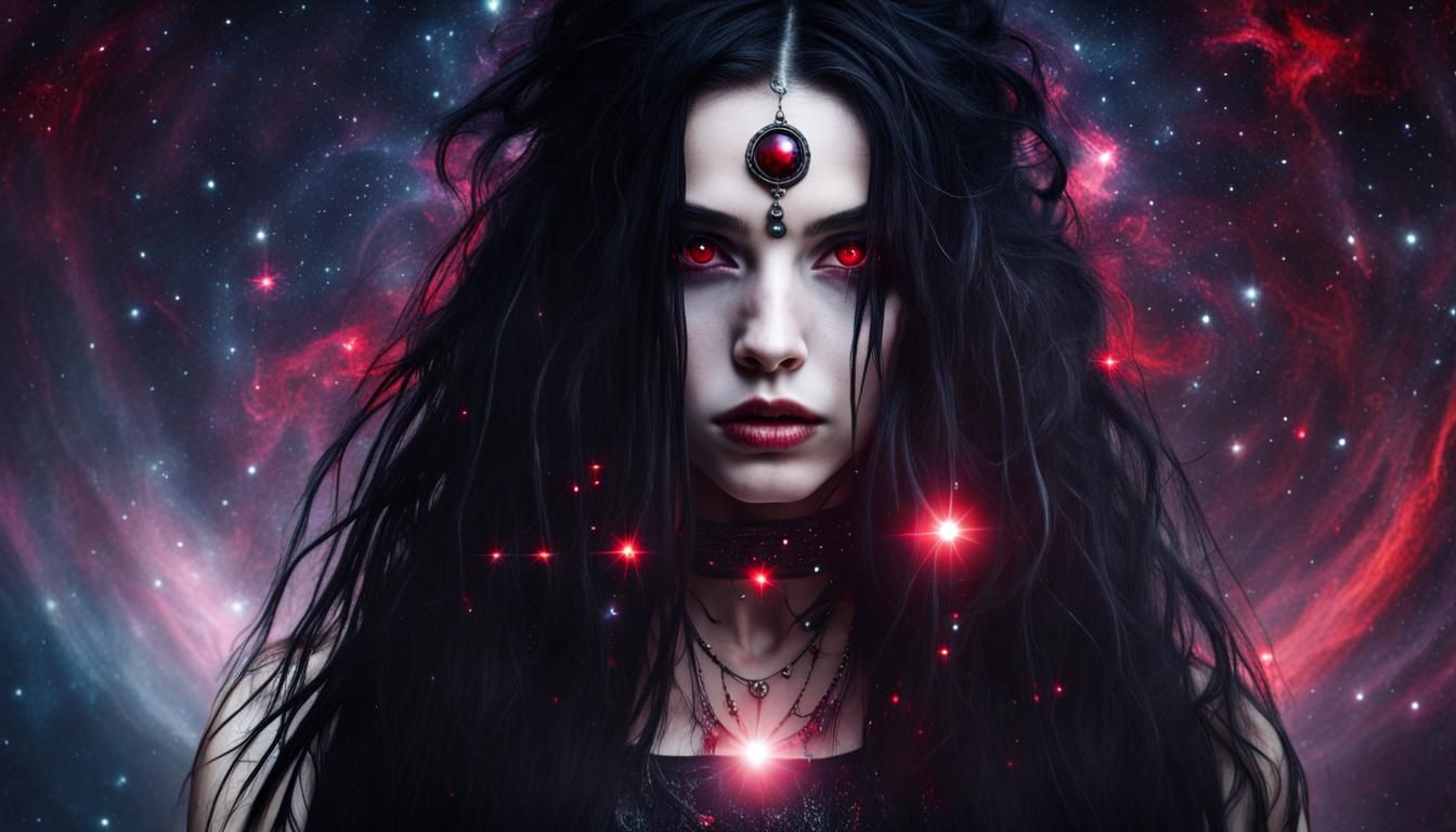 Mysterious Cosmic Gothpunk Girl Portrait