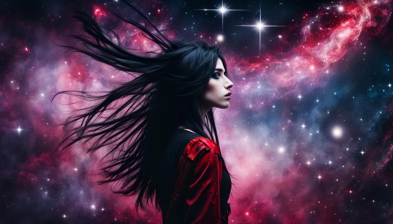 Cosmic Gothpunk Goddess in Eerie Cosmos