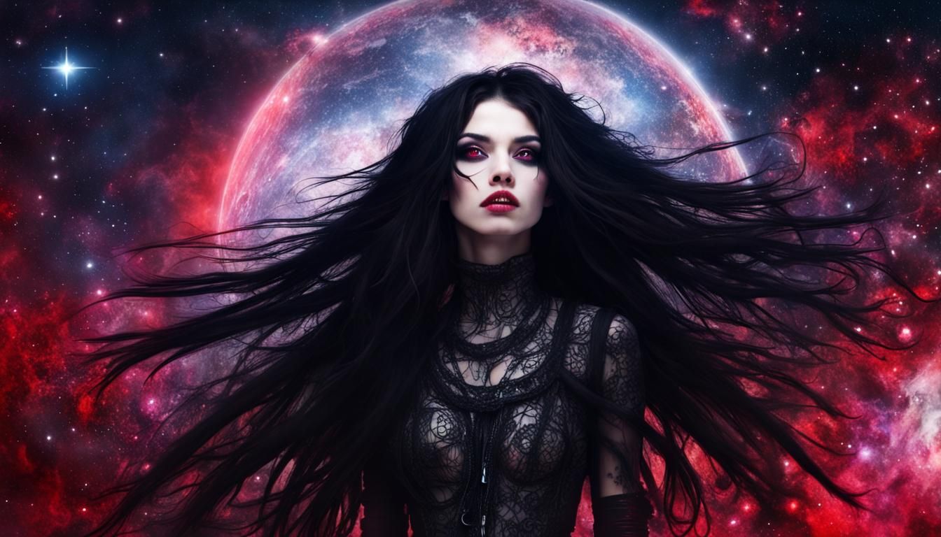 Cosmic Gothpunk Girl with Red Eyes