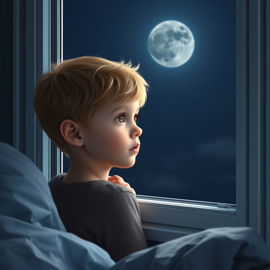 Boy Gazing at Moonless Night Sky